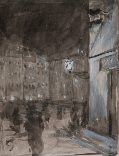 Old Town Market Square in Warsaw at night  by Jozef Pankiewicz - Hand-Painted Oil Painting Reproduction