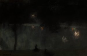 Swans in the Saski Garden at Night by Jozef Pankiewicz Oil Painting