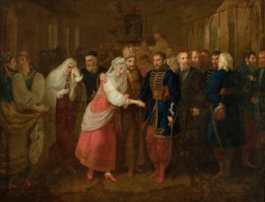 Marriage of Mieszko and Dobrawa by Jozef Peszka Oil Painting