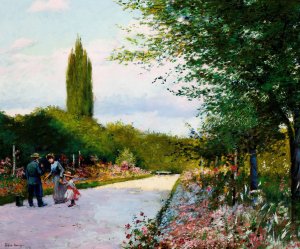 In the Garden by Jozef Rapacki Oil Painting