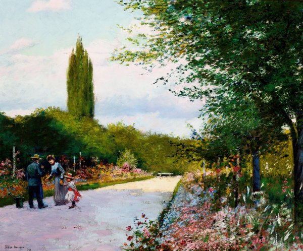 In the Garden  by Jozef Rapacki - Hand-Painted Oil Painting Reproduction