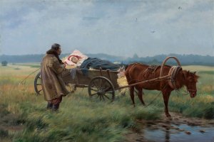 On the way to the doctor Oil painting by Jozef Ryszkiewicz