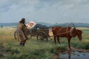 On the way to the doctor by Jozef Ryszkiewicz Oil Painting