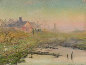 Return to a burned house by Jozef Ryszkiewicz Oil Painting