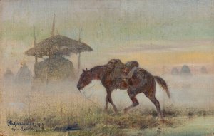 Saddled Horse by Jozef Ryszkiewicz Oil Painting