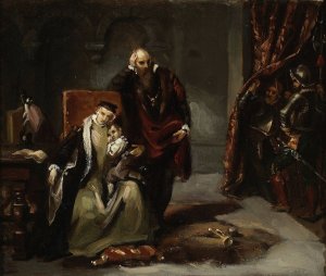 Catherine Jagiellon with her son Sigismund imprisoned in the Gripshom Castle by Jozef Simmler Oil Painting