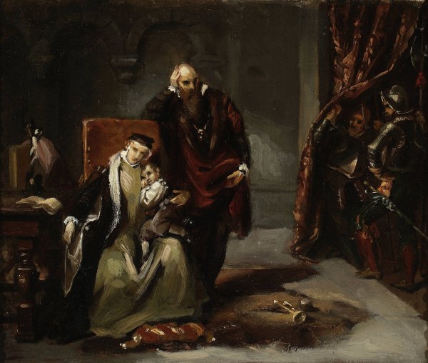 Catherine Jagiellon with her son Sigismund imprisoned in the Gripshom Castle  by Jozef Simmler - Hand-Painted Oil Painting Reproduction