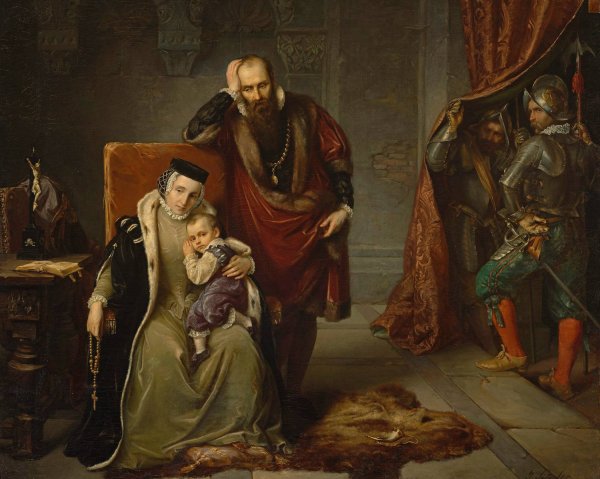 Catherine Jagiellon with her son Sigismund in prison  by Jozef Simmler - Hand-Painted Oil Painting Reproduction