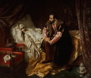 Death of Barbara Radziwill by Jozef Simmler Oil Painting