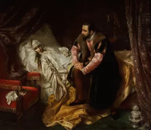 Death of Barbara Radziwill by Jozef Simmler Oil Painting
