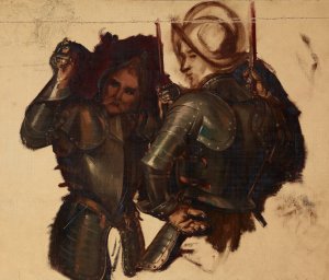 Figures of Armoured Guards. Study to the Painting 'Catherine Jagiellon in Gripsholm Prison' by Jozef Simmler Oil Painting