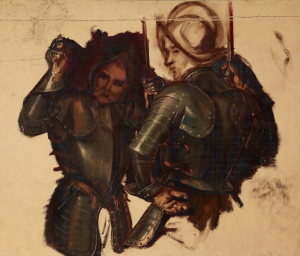 Figures of Armoured Guards. Study to the Painting 'Catherine Jagiellon in Gripsholm Prison' by Jozef Simmler - Hand-Painted Oil Painting Reproduction