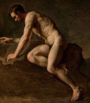 Male Nude study by Jozef Simmler Oil Painting
