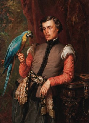 Nobleman with a Parrot by Jozef Simmler Oil Painting