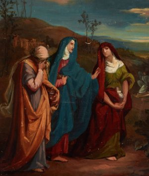 Sketch to the Painting 'Three Marys Walking to Christ's Tomb' by Jozef Simmler Oil Painting
