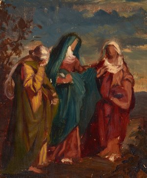 Sketch to the Painting 'Three Marys Walking to Christ's Tomb' by Jozef Simmler Oil Painting