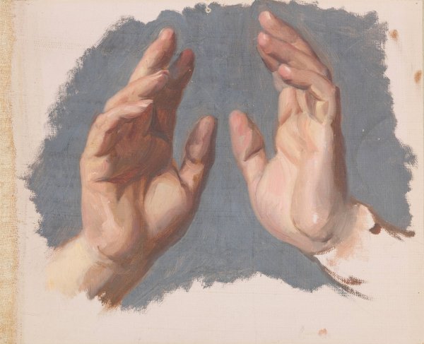 Study of Both Hands of the Bishop for the Painting 'The Oath of Queen Jadwiga' by Jozef Simmler - Hand-Painted Oil Painting Reproduction
