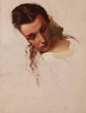 Study to the Painting 'The Death of Barbara Radziwill - Head of Quinn Barbara' by Jozef Simmler Oil Painting