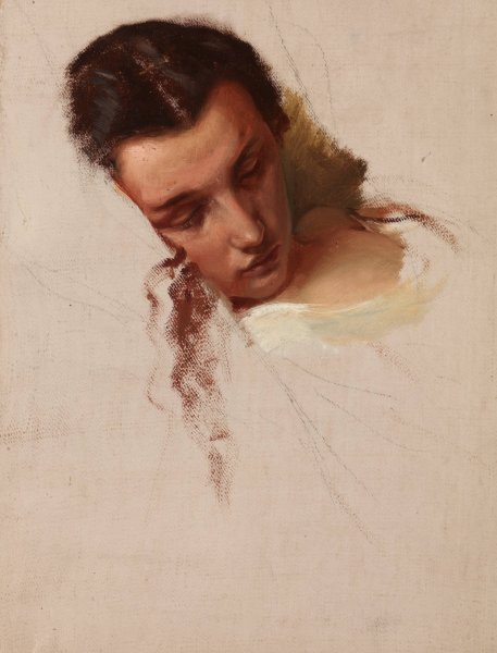Study to the Painting 'The Death of Barbara Radziwill - Head of Quinn Barbara' by Jozef Simmler - Hand-Painted Oil Painting Reproduction