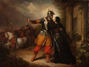Waclaw's farewell to Maria by Jozef Simmler Oil Painting