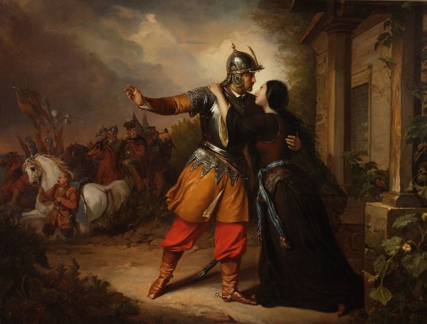 Waclaw's farewell to Maria  by Jozef Simmler - Hand-Painted Oil Painting Reproduction