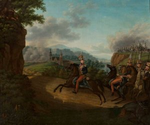 Kozietulski leading a squadron in the Somossiera Gorge by Jozef Sonntag Oil Painting