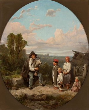 Bagpipe player by Jozef Szermentowski Oil Painting