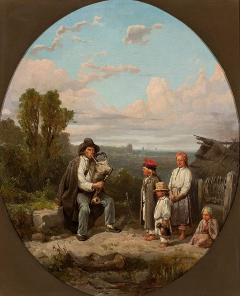 Bagpipe player  by Jozef Szermentowski - Hand-Painted Oil Painting Reproduction