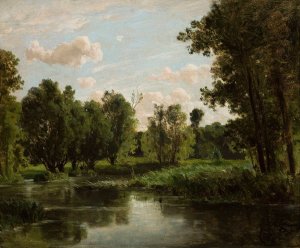 Lake in the forest by Jozef Szermentowski Oil Painting