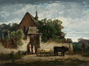 Peasant funeral by Jozef Szermentowski Oil Painting