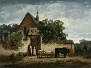 Peasant funeral by Jozef Szermentowski Oil Painting