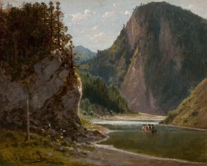 The Dunajec River in the Pieniny Mountains by Jozef Szermentowski Oil Painting