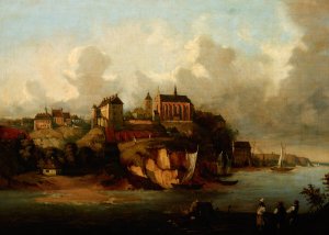 View of Sandomierz from the Vistula River by Jozef Szermentowski Oil Painting