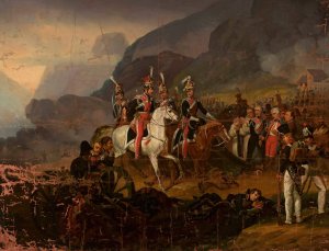 Battle scene, Wincenty Krasinski receives the report from Kozietulski after the battle of Somosierra by Jozef Tadeusz Polkowski Oil Painting