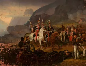 Battle scene, Wincenty Krasinski receives the report from Kozietulski after the battle of Somosierra by Jozef Tadeusz Polkowski Oil Painting