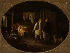 Destitution in a peasant cottage Oil painting by Jozef Tadeusz Polkowski