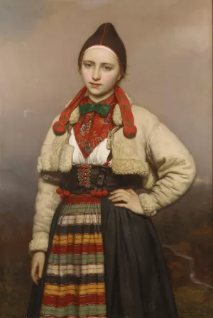Jeune fille de la paroisse de Rattvik dans Dalarne, Suede by Jozef Van Lerius Oil Painting