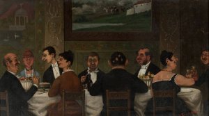 Dinner party at a wealthy Jewish house in Krakow by Jozef Wincenty Kruszewski Oil Painting