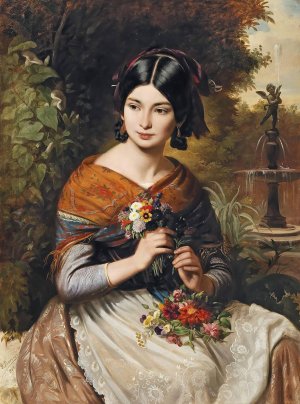 Girl with flowers by Jozsef Borsos Oil Painting