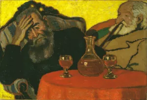 My Father and Piacsek, with Red Wine by Jozsef Rippl-Ronai Oil Painting