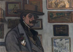 Self-Portrait in a brown hat Oil painting by Jozsef Rippl-Ronai