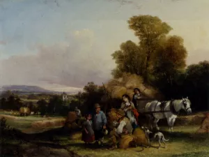 Harvesting In Surrey by William Joseph Shayer, Jr. Oil Painting