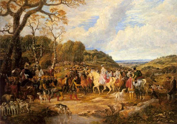 Main Product Photo of Queen Elizabeth and Her Royal Entourage Riding to the Hunt Painting by Jr Wolstenholme