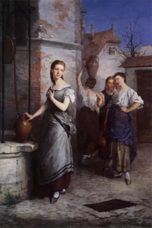 Margarita at the Fountain by Juan Antonio Gonzalez - Oil Painting Reproduction