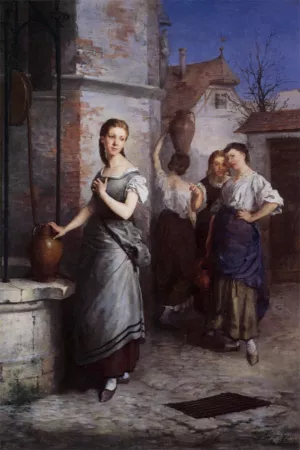 Margarita at the Fountain by Juan Antonio Gonzalez Oil Painting