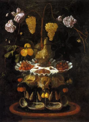 Still-Life with a Shell Fountain, Fruit and Flowers by Juan Bautista De Espinosa Oil Painting