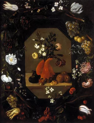 Still-Life with Flowers with a Garland of Fruit and Flowers by Juan Bautista De Espinosa - Oil Painting Reproduction