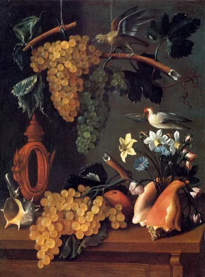 Still-Life with Grapes, Flowers and Shells painting by Juan Bautista De Espinosa