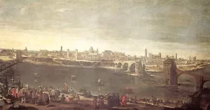 View of Zaragoza by Juan Bautista Martinez Del Mazo Oil Painting