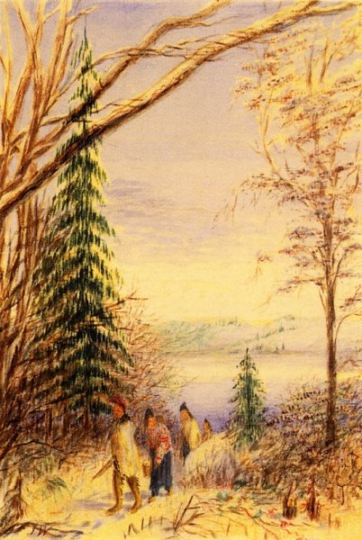 Main Product Photo of Indians Walking Along a Winter Path Painting by Juan Buckingham Wandesforde
